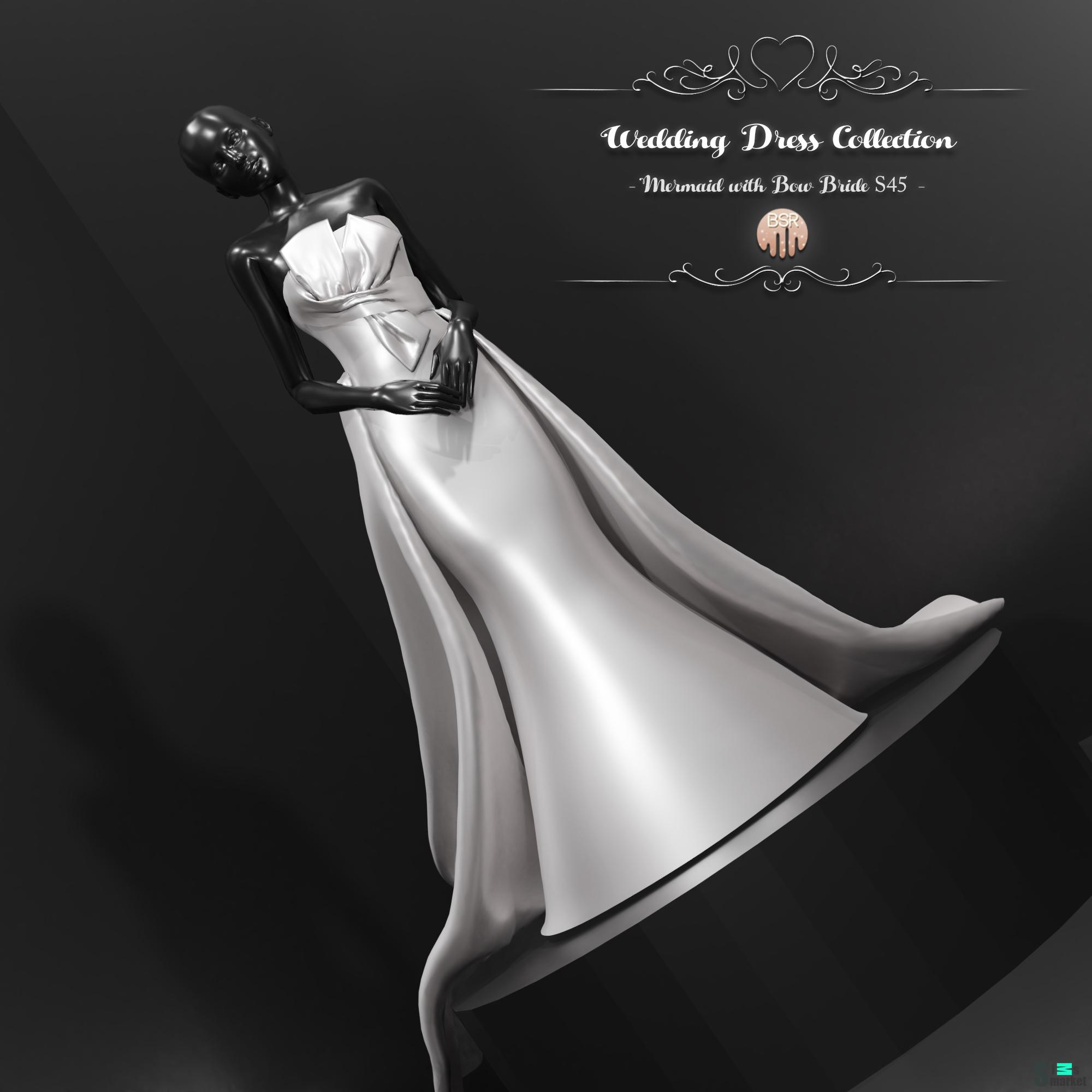 WEDDING DRESS COLLECTION- Mermaid with Bow Bridal S45 &Ouml;N для Симс 4. Скачать мод