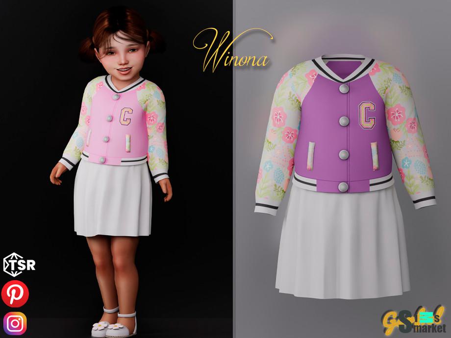 Winona - Cute outfit with stripes and floral pattern by Garfiel для Симс 4. Скачать мод