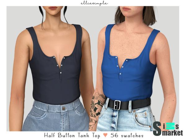 Женская майка "half button tank top" для Симс 4. Скачать мод