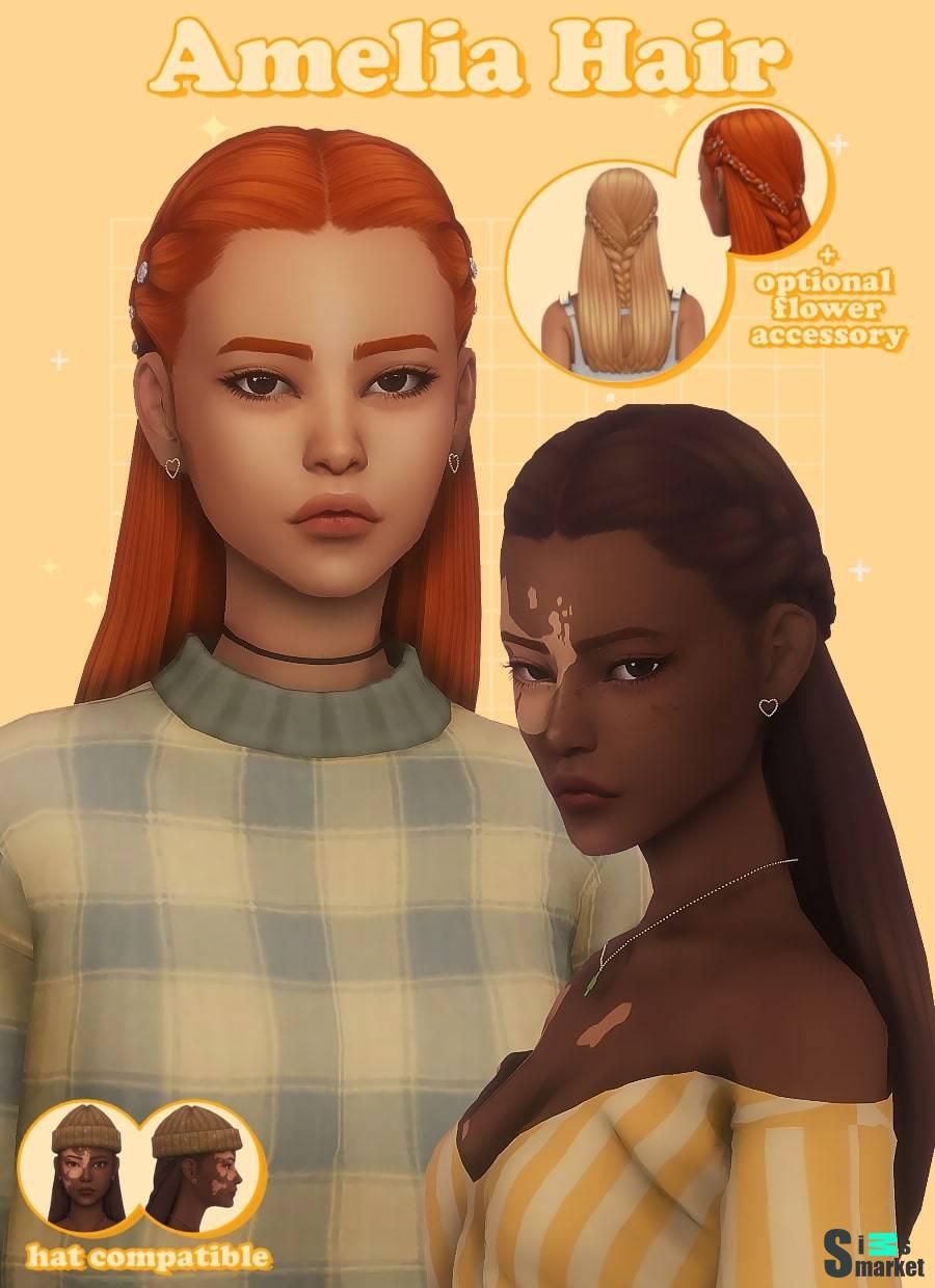 Женская прическа "Amelia Hair" для Симс 4 для Симс 4. Скачать мод