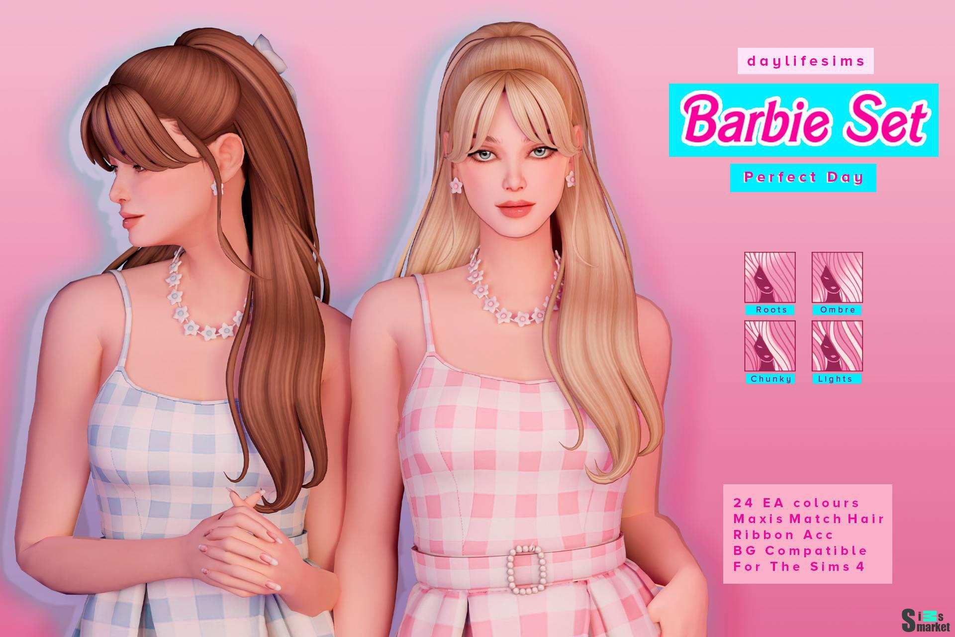 Женская прическа "BARBIE HAIR SET - Perfect Day" для Симс 4 для Симс 4. Скачать мод