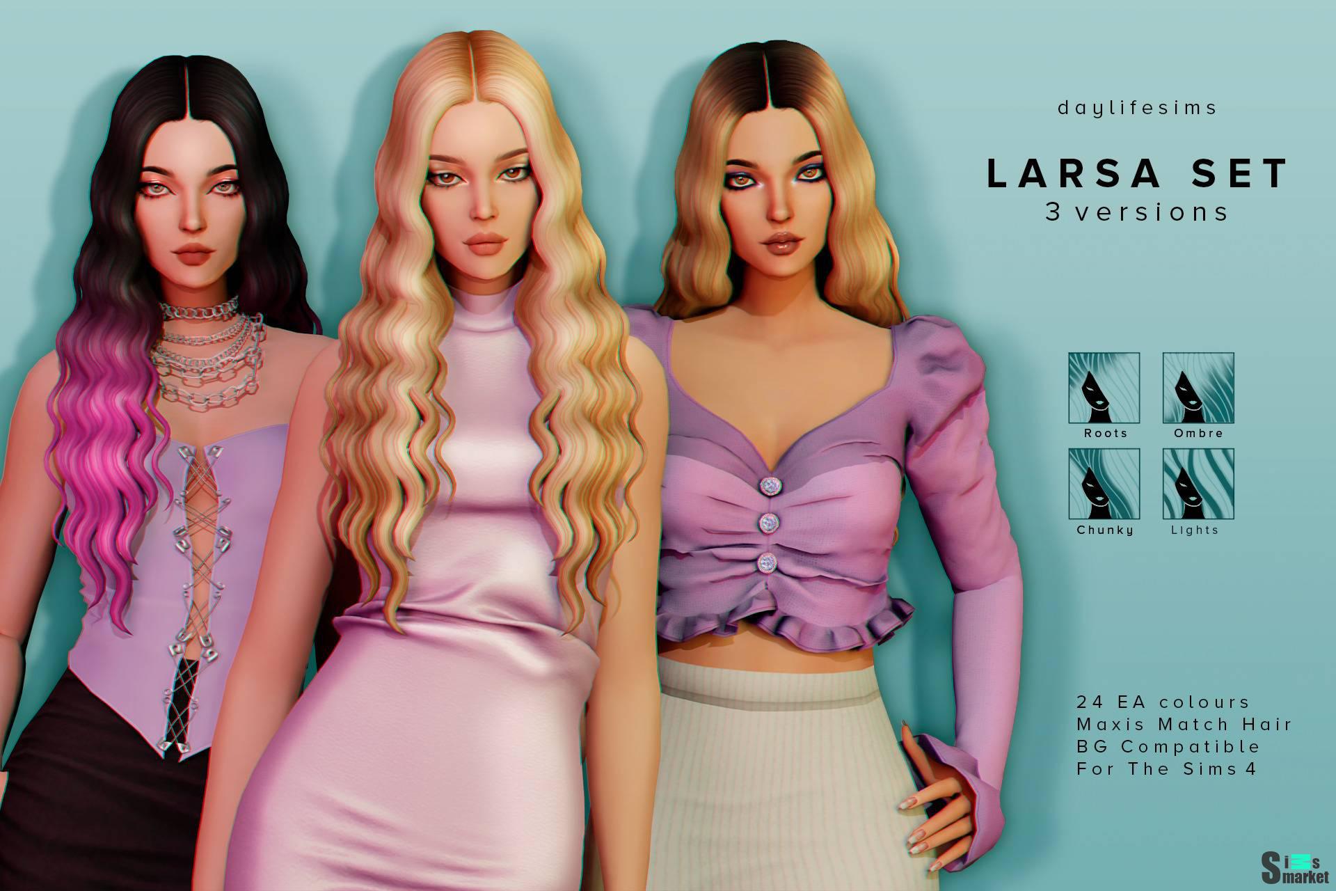 Женская прическа "LARSA HAIR SET" для Симс 4 для Симс 4. Скачать мод