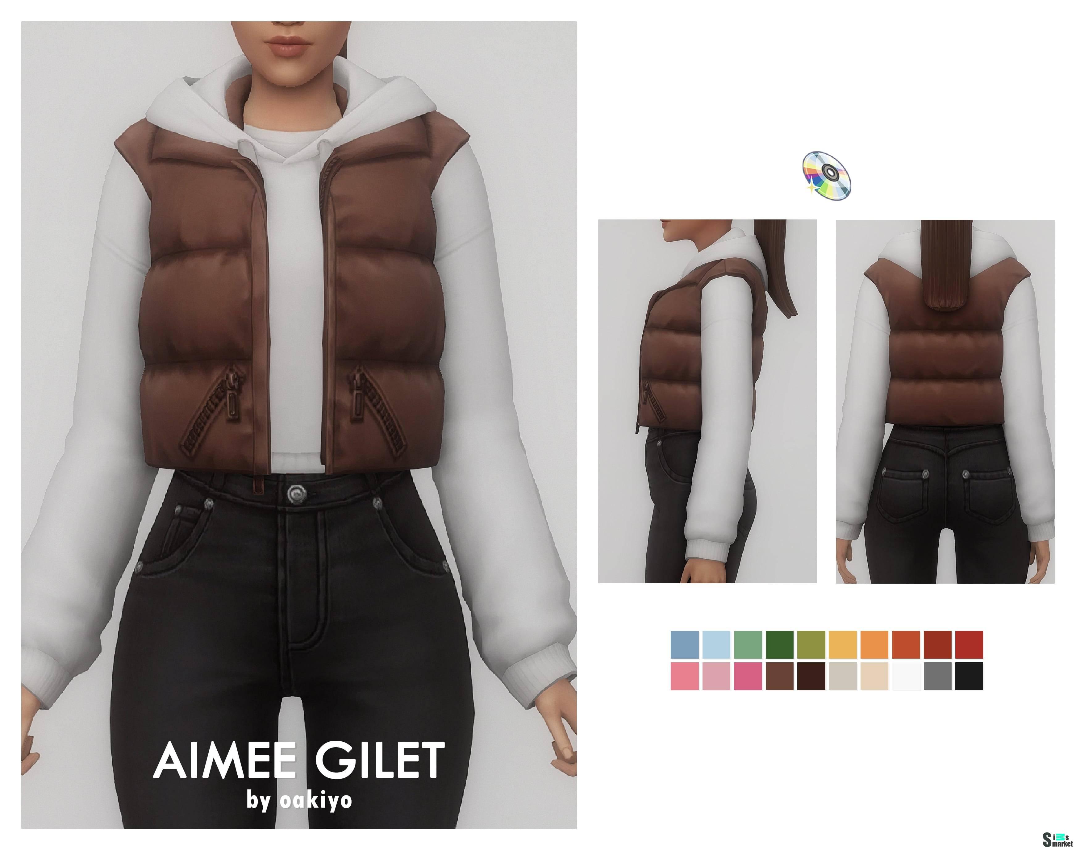 Женская жилетка и худи "Aimee Gilet Hoodie" для Симс 4 для Симс 4. Скачать мод