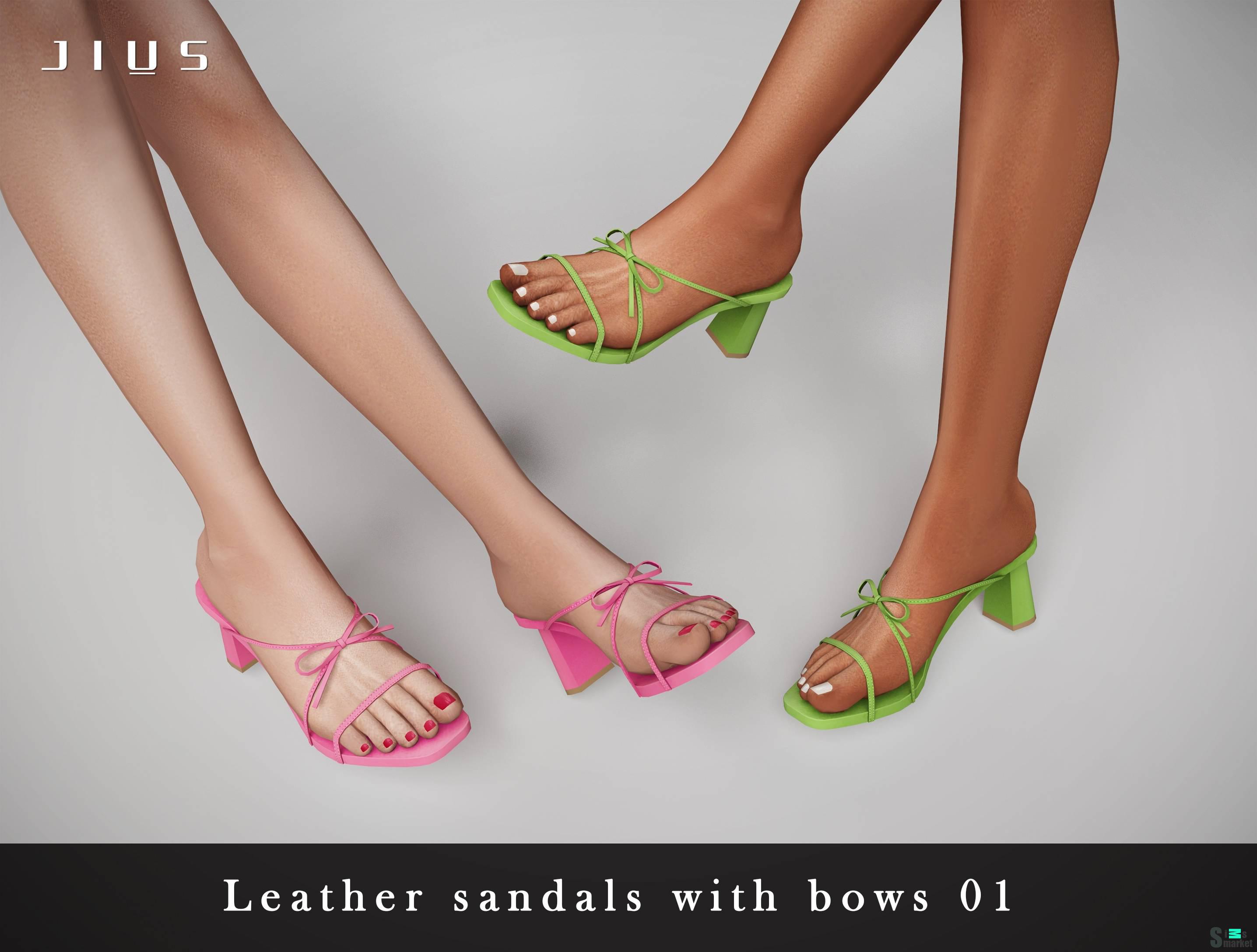 Женские сандалии "Leather sandals with bows 01" для Симс 4 для Симс 4. Скачать мод