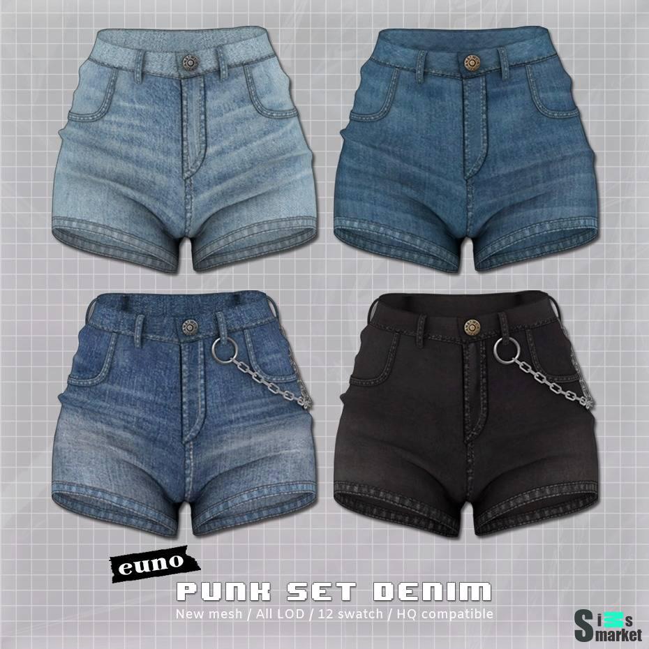 Женские шорты "punk set denim" для Симс 4 для Симс 4. Скачать мод