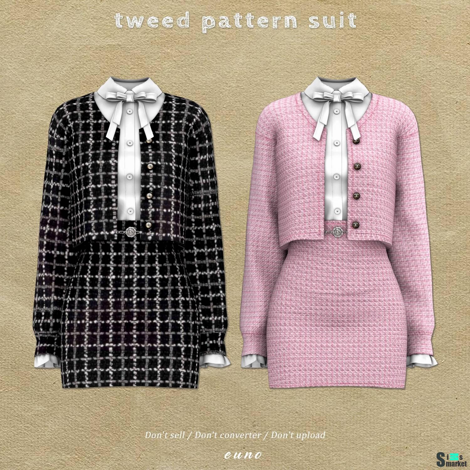 Женский костюм "tweed pattern suit" для Симс 4 для Симс 4. Скачать мод