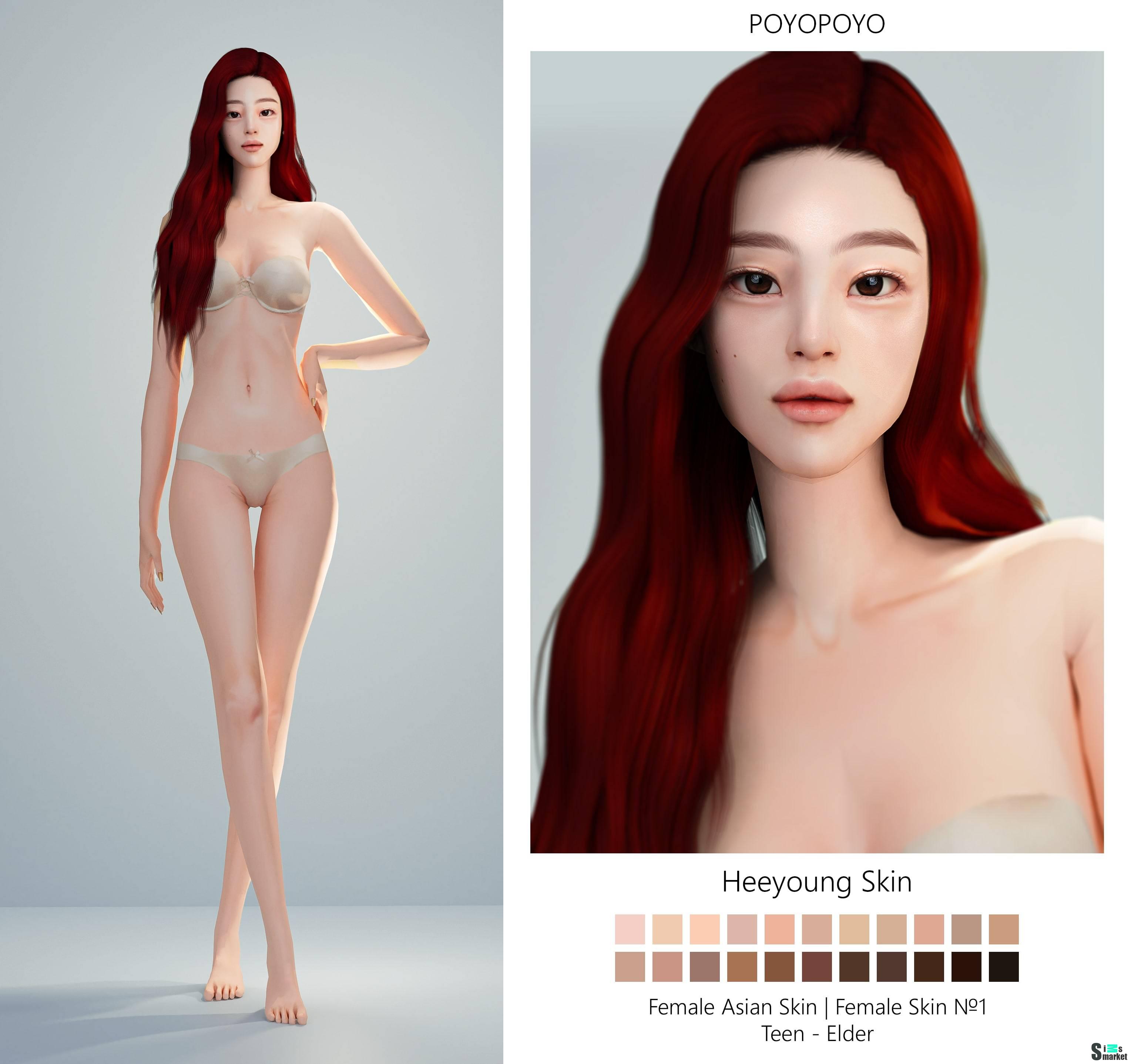 Женский скинтон "HEEYOUNG SKIN" для Симс 4 для Симс 4. Скачать мод