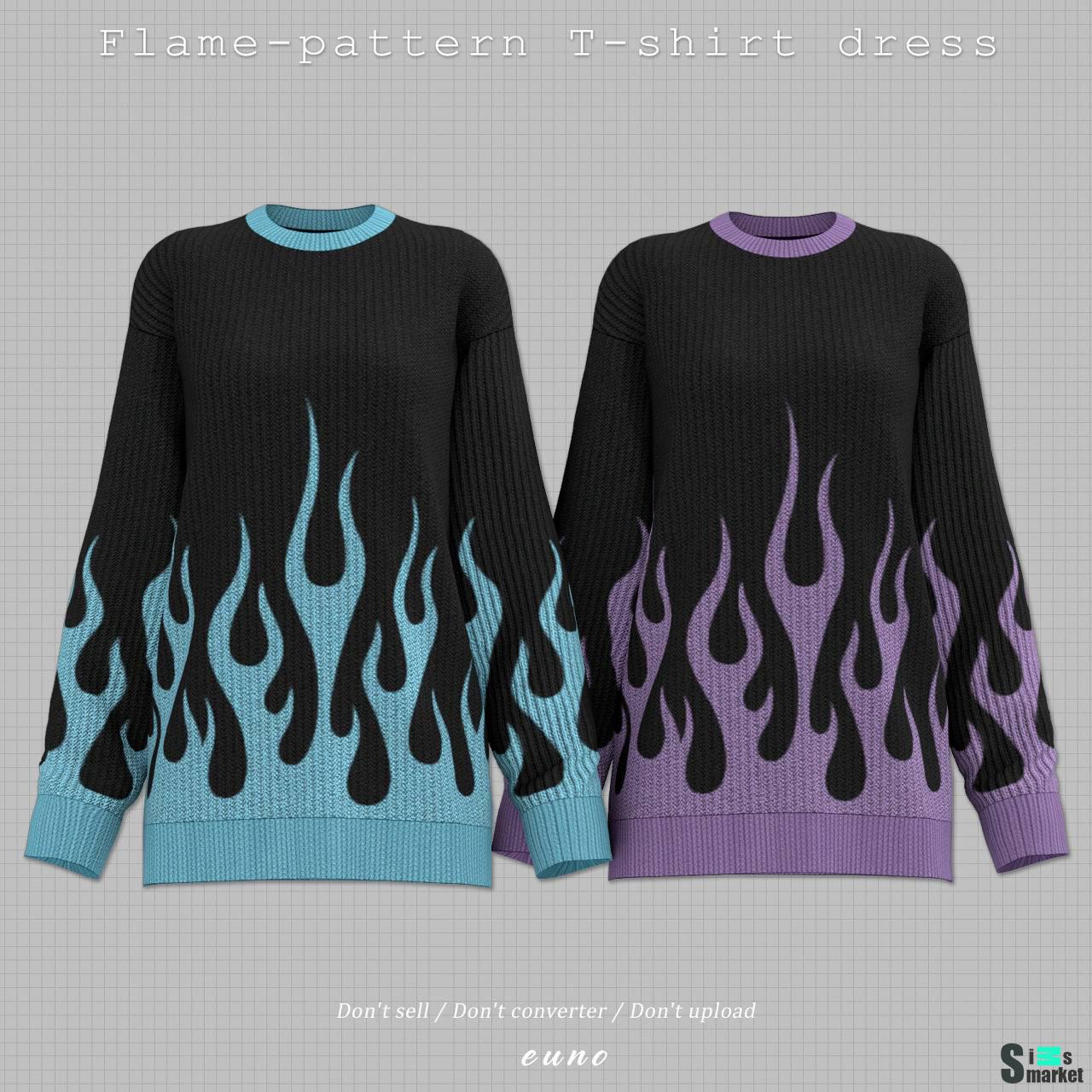 Женский свитер "flame pattern t-shirt dress" для Симс 4 для Симс 4. Скачать мод
