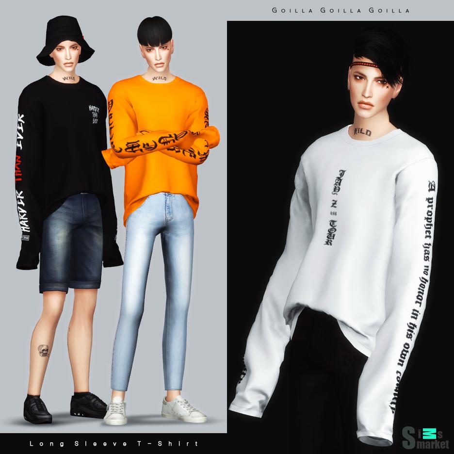 Футболка Long Sleeve T-Shirt для Симс 4. Скачать мод