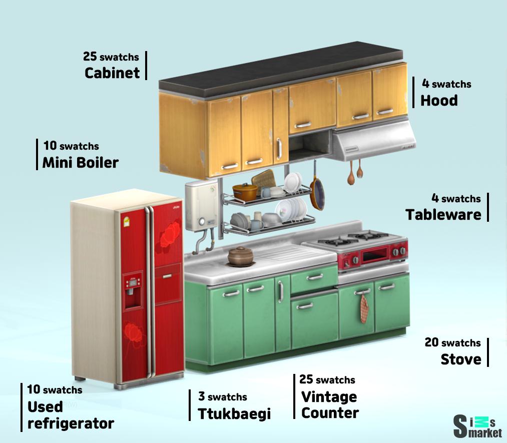 корейская ретро кухня для Симс 4. Скачать мод