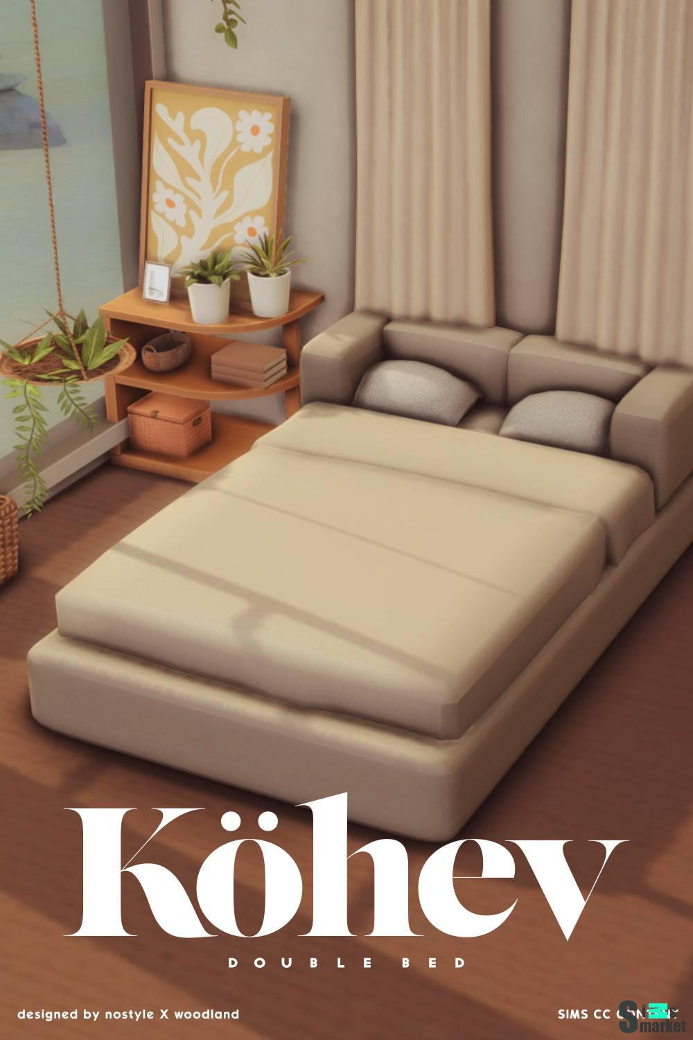 Кровать "Kohev Double Bed" для Симс 4 для Симс 4. Скачать мод