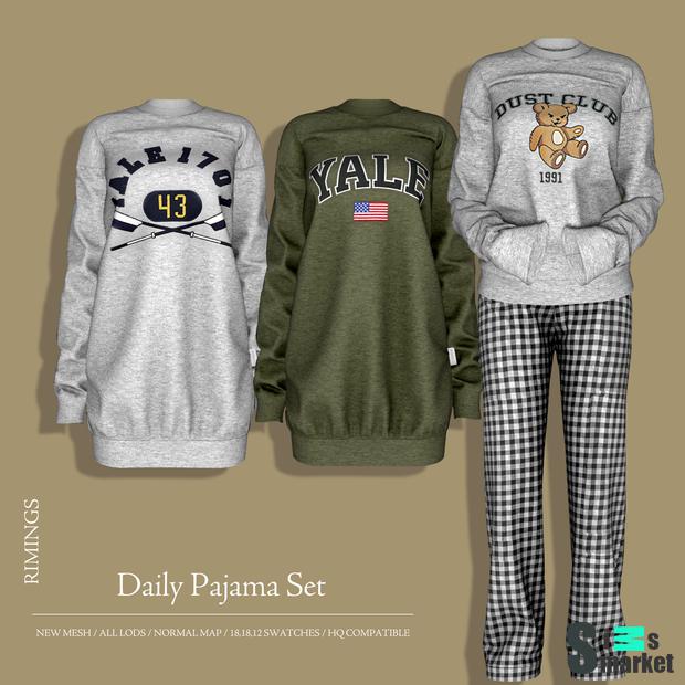 Набор одежды  "[RIMINGS] Daily Pajama Set"-для Симс 4 для Симс 4. Скачать мод