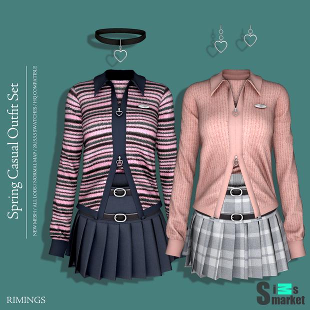 Набор одежды  "[RIMINGS] Spring Casual Outfit Set"-для Симс 4 для Симс 4. Скачать мод