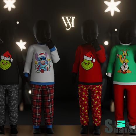 Пижамка "XMas Collection 2023 SleepWear - Toddler"-для Симс 4 для Симс 4. Скачать мод