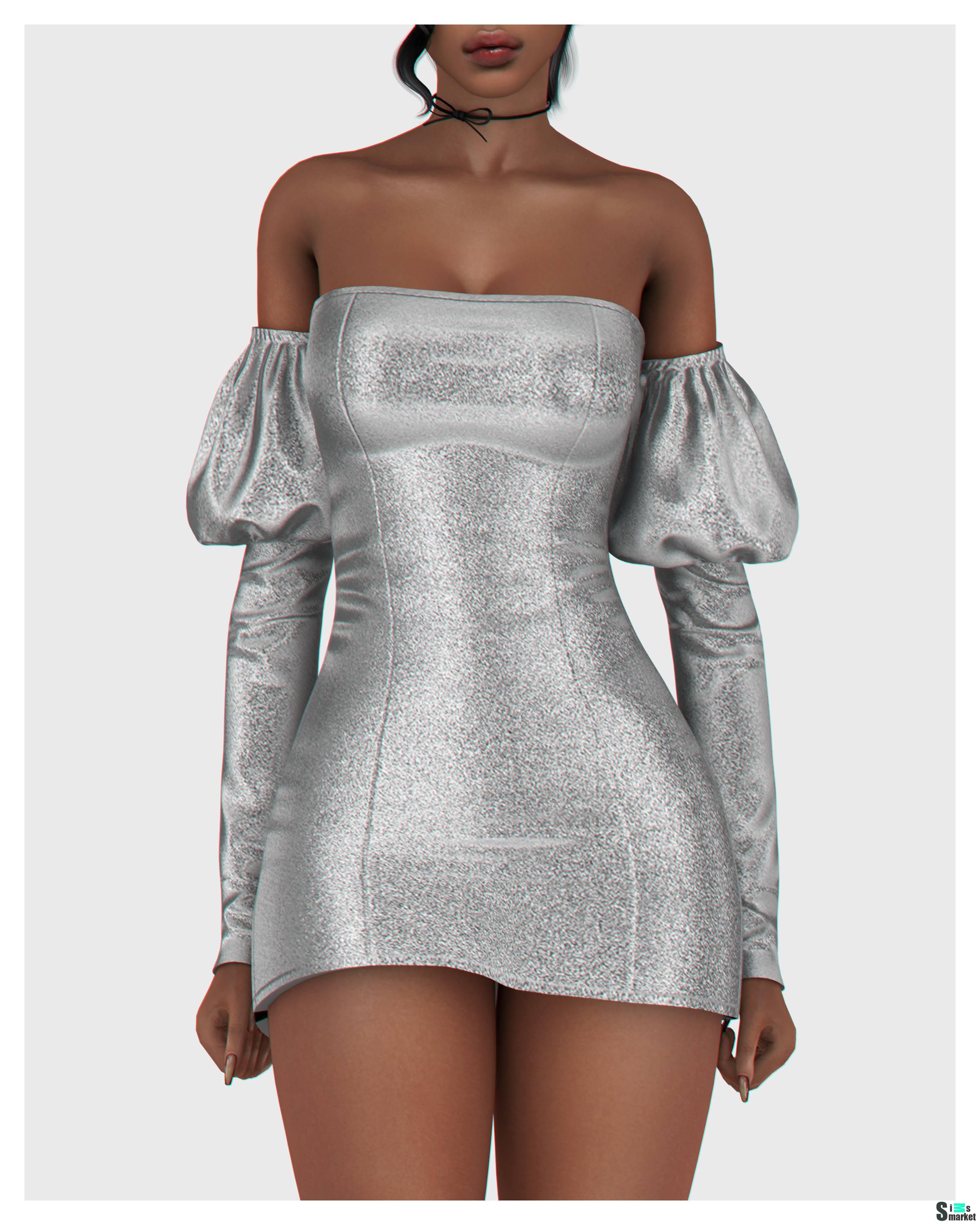 Платье "Gwen Puff Sleeves Dress" для Симс 4 для Симс 4. Скачать мод