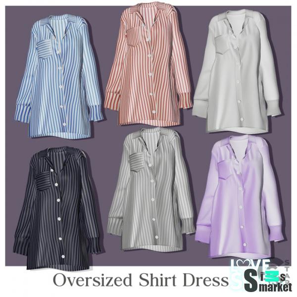 Платье-рубашка Oversized Shirt Dress для Симс 4. Скачать мод