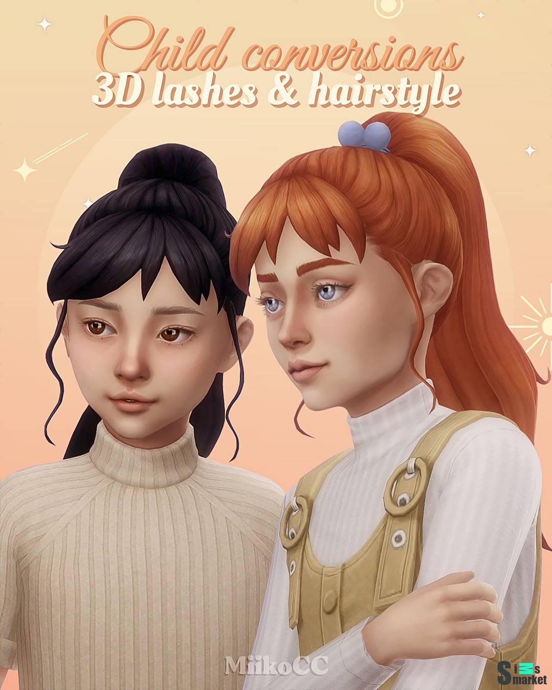 Прическа для девочек и реснички для детей "3D eyelashes And Makoto hair"-для Симс 4 для Симс 4. Скачать мод