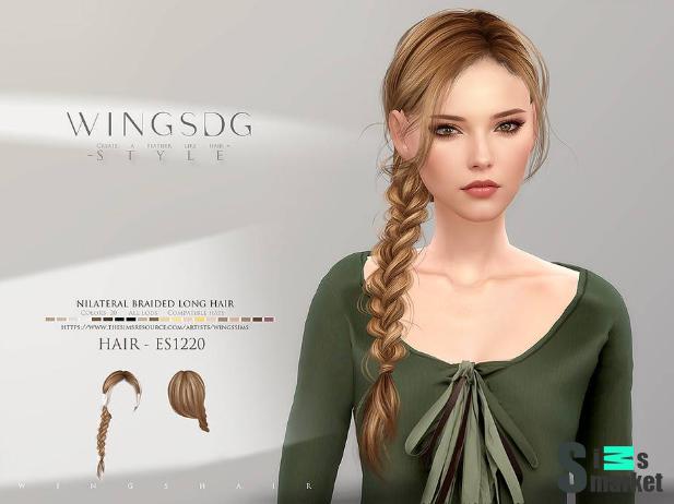 Прическа WINGS-ES1220-Unilateral braided long hair by WingsSims для Симс 4. Скачать мод