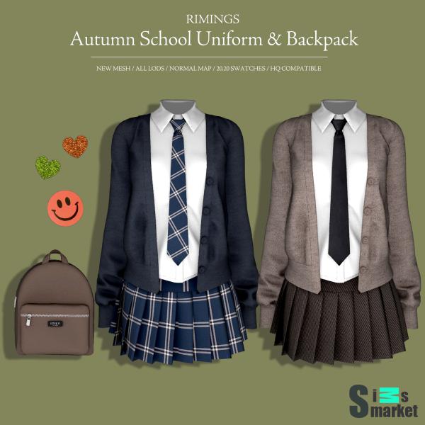 [RIMINGS] Autumn School Uniform & Backpack для Симс 4. Скачать мод