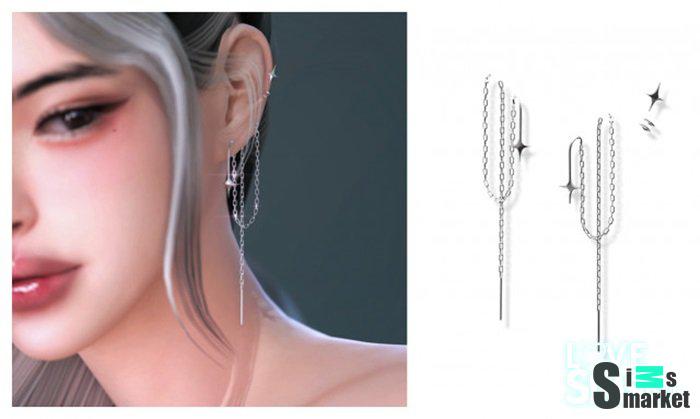 Серьги Twisted Chain Earring для Симс 4. Скачать мод