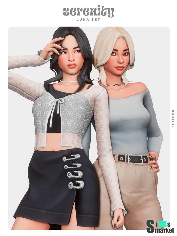 Сет одежды и причёсок Luna от Serenity для Симс 4. Скачать мод