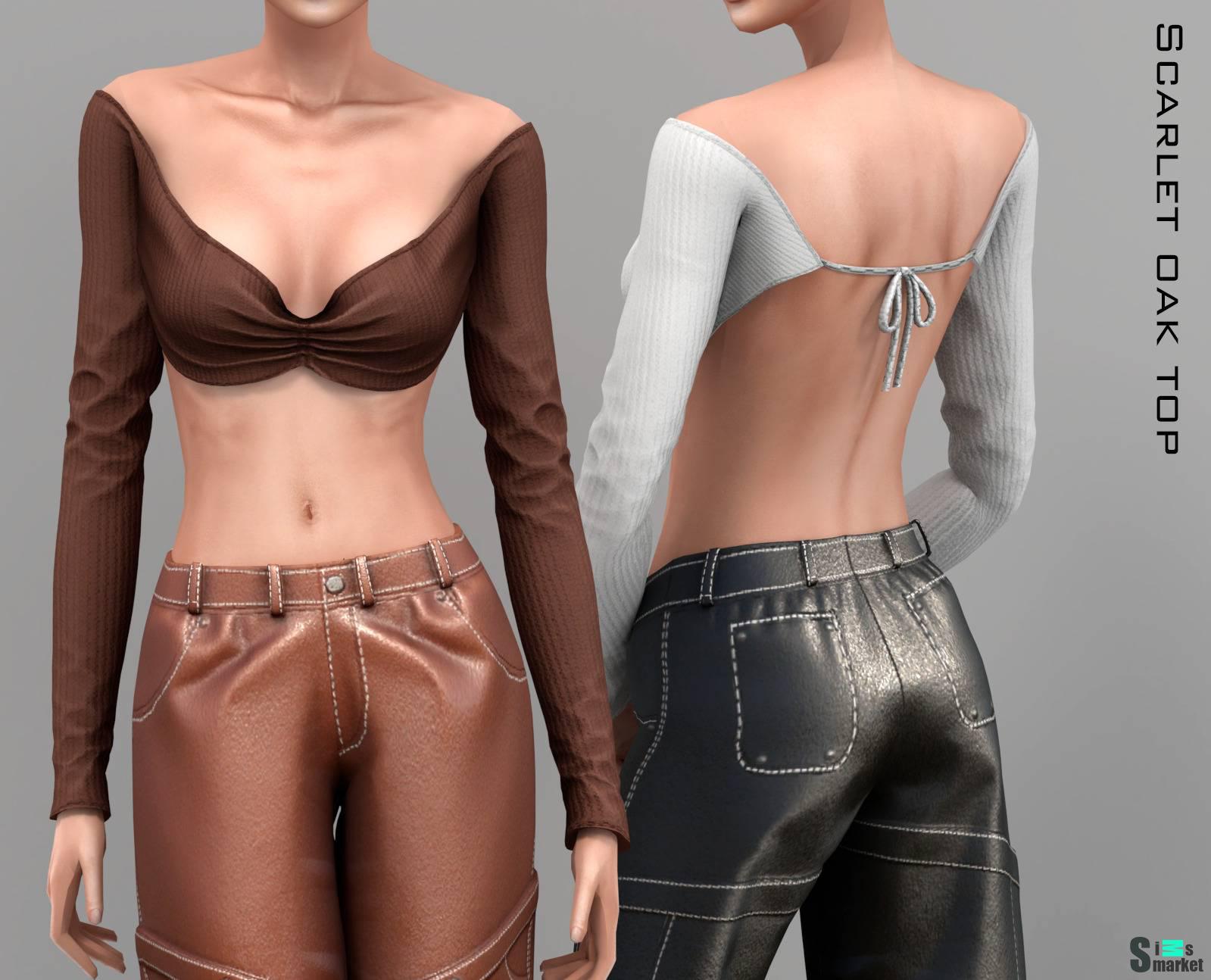 Топ для симочек "Scarlet oak crop top" для Симс 4. Скачать мод