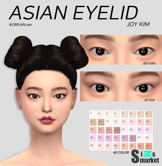 Азиатские веки ASIAN EYELID (KOREAN.ver) от JOYKIM для Симс 4. для Симс 4. Скачать мод