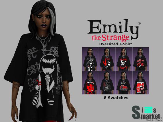 Emily The Strange Oversized T-Shirt для Симс 4. Скачать мод