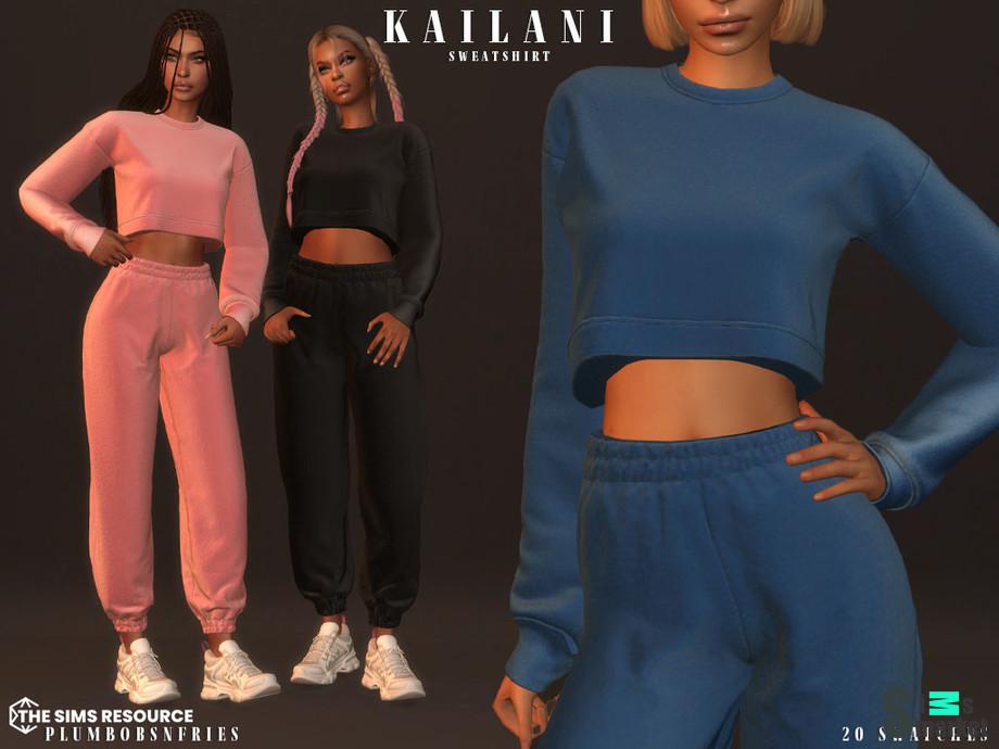 KAILANI sweatshirt by Plumbobs n Fries для Симс 4. Скачать мод