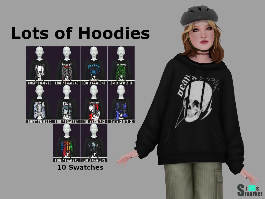 Lots of Hoodies by Lonely Graves CC для Симс 4. Скачать мод