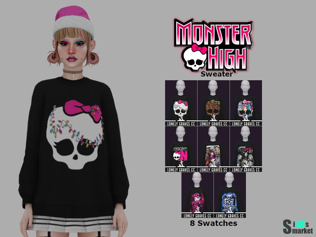 Monster High Sweater by Lonely Graves CC для Симс 4. Скачать мод