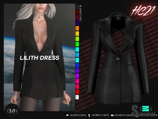 Платье Lilith Leather Blazer Dress (by BRADFORD) для Симс 4. Скачать мод