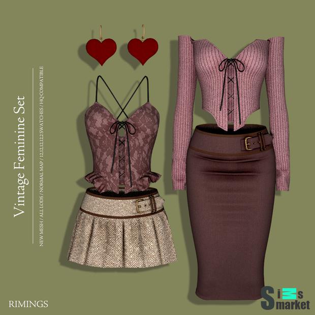 [RIMINGS] Vintage Feminine Set для Симс 4. Скачать мод