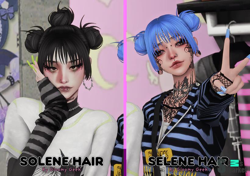 Solene & Selene Hair для Симс 4. Скачать мод