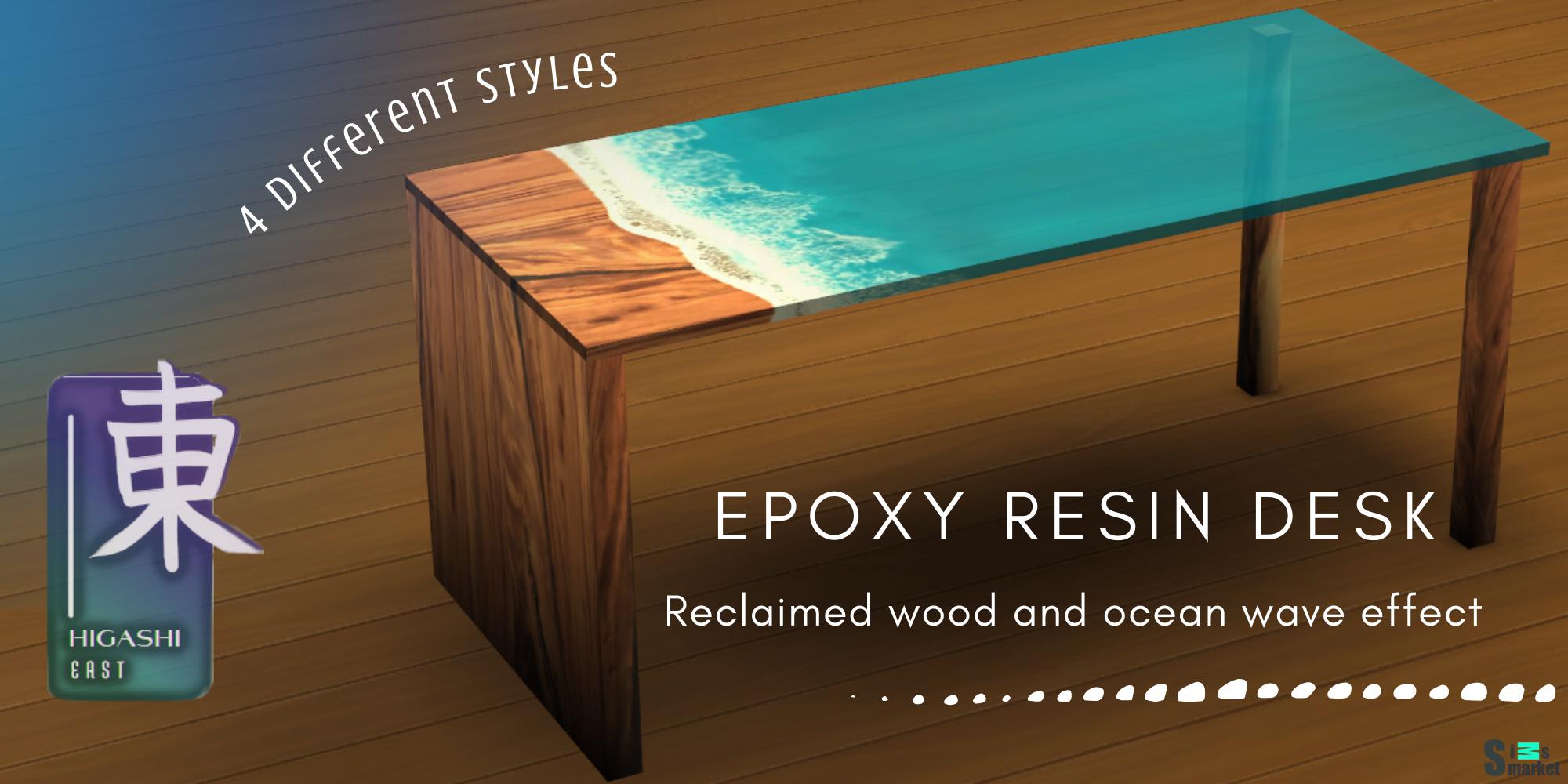 Wood & Epoxy Desk - 4 Color options для Симс 4. Скачать мод