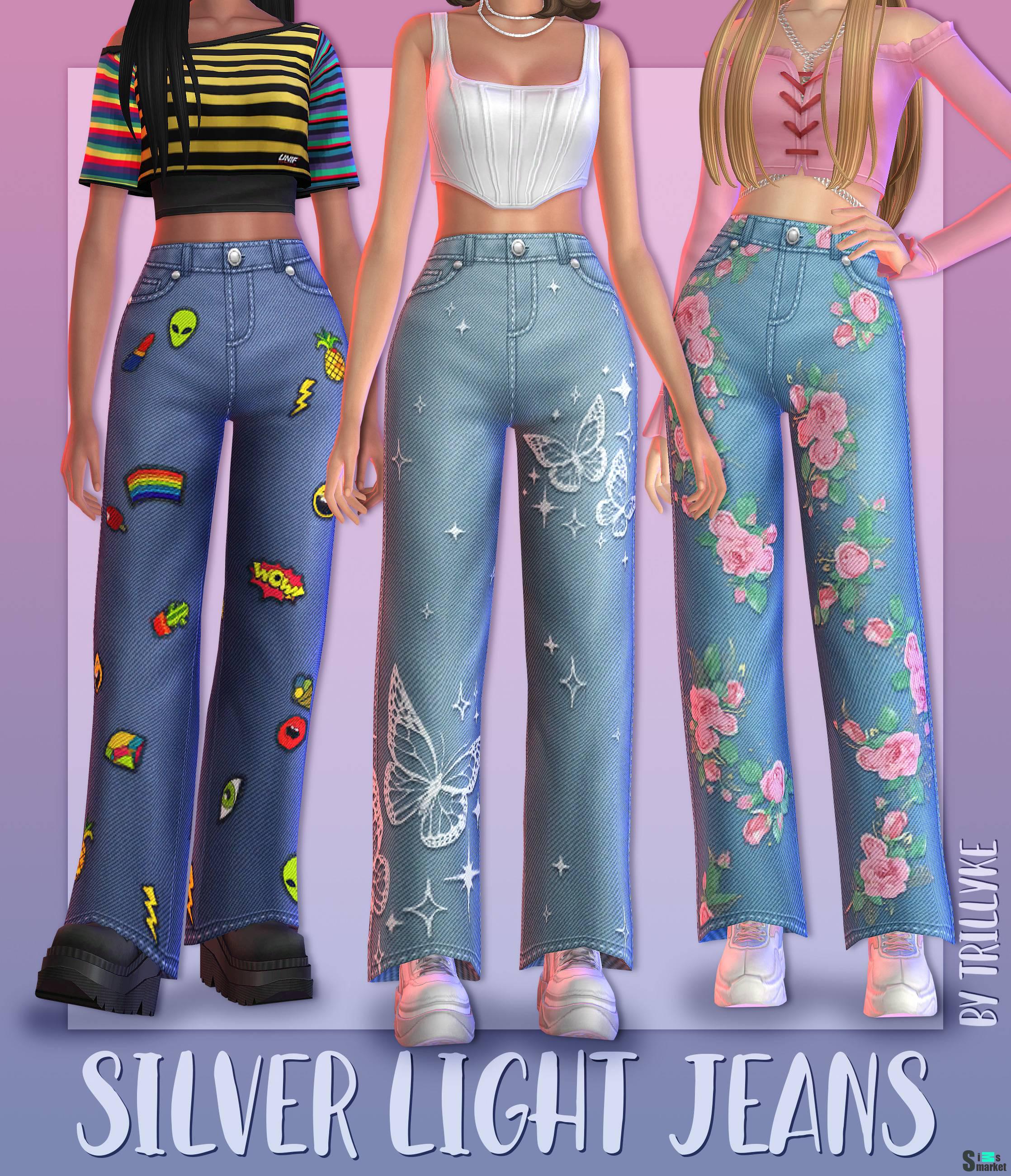 Женские джинсы "Silver Light Jeans" для Симс 4 для Симс 4. Скачать мод