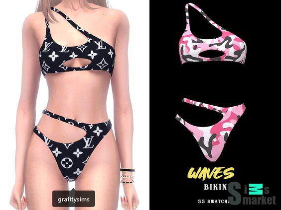 бикини "Waves Bikini" для Симс 4. Скачать мод