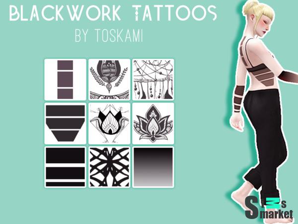 Blackwork  Tattoos для Симс 4. Скачать мод