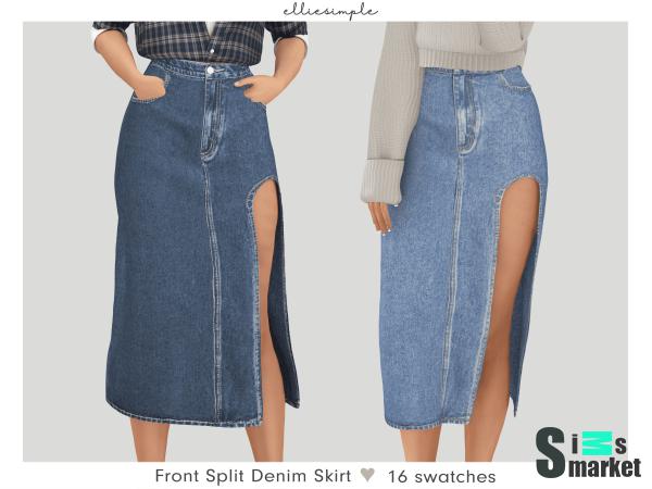 Юбка для симочек "front split denim skirt" для Симс 4 для Симс 4. Скачать мод