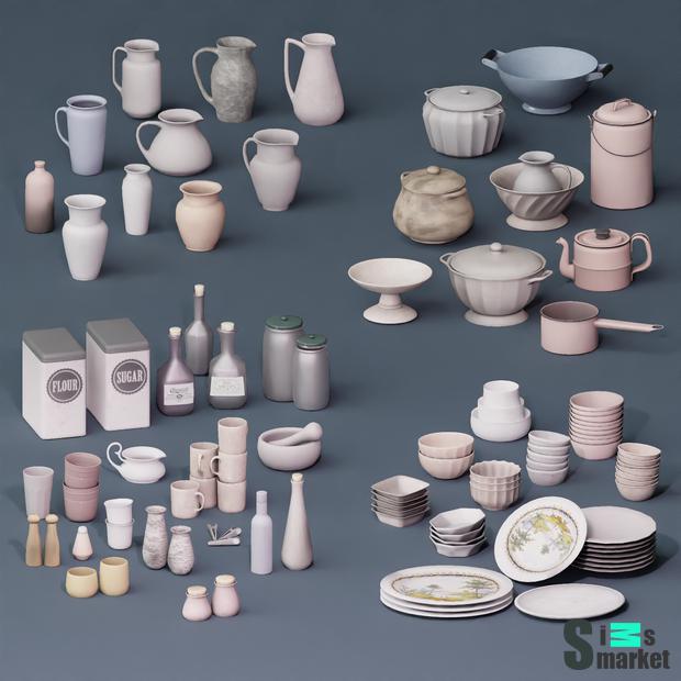 Кухонный сет Gourmet Pottery (by SNOOTYSIMS) для Симс 4. Скачать мод