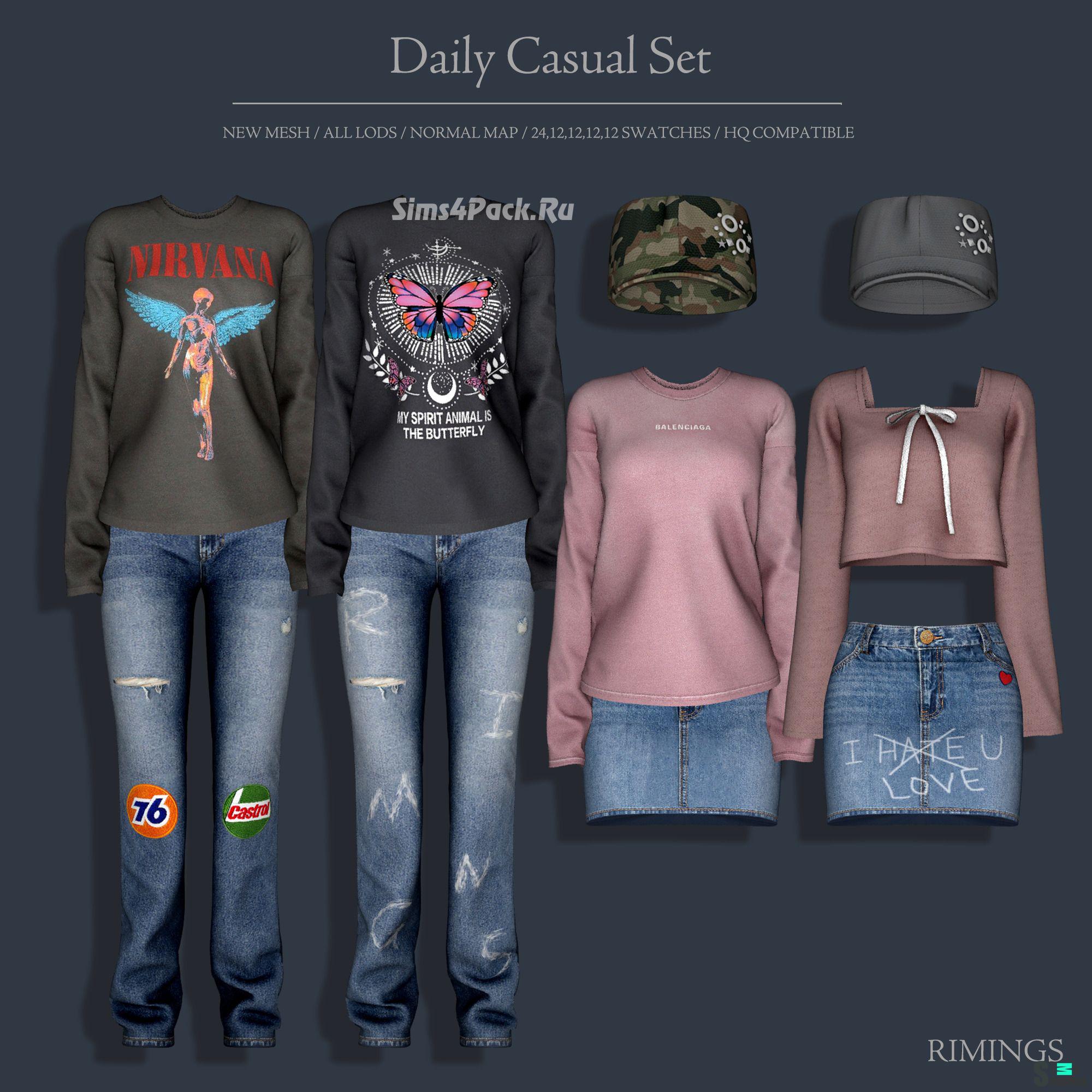 Мини-сет одежды для симочек "Daily Casual Set" для Симс 4. Скачать мод