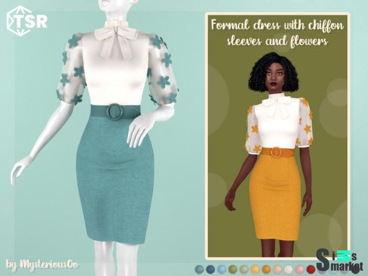 платье с прозрачными рукавами для Симс 4. Скачать мод