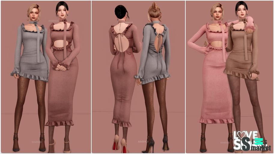 Платья и шарф Rose Stella для Симс 4. Скачать мод