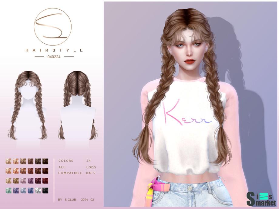 Прическа Double Braid HAIR 040224 для Симс 4. Скачать мод