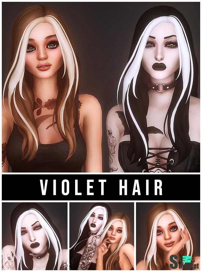 Причёска "Violet Hair! + Streaks Accessory"- для Симс 4 для Симс 4. Скачать мод