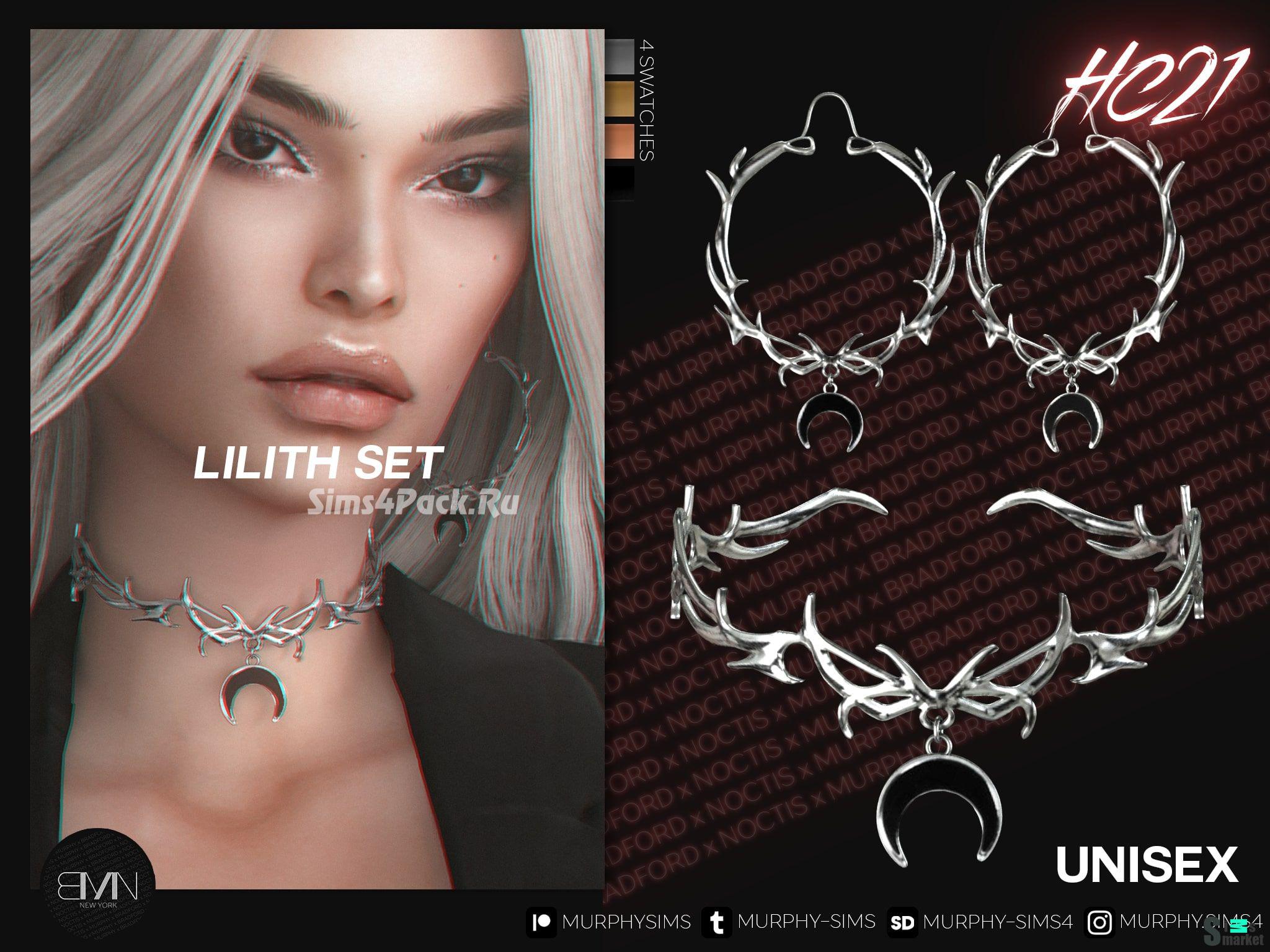 Серьги и чокер "lilith set" для Симс 4. Скачать мод