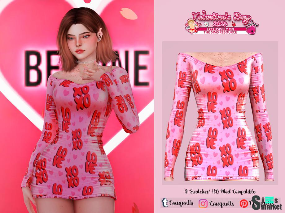 Valentines Day Xoxo Dress by couquett для Симс 4. Скачать мод