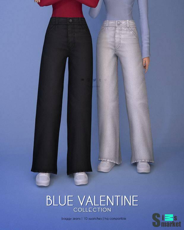 Baggy Jeans - Blue Valentine Collection by LuxySims для Симс 4. Скачать мод