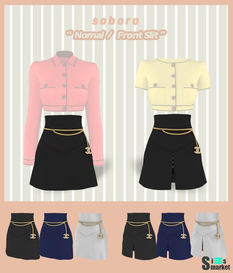 CN 1995 Waist Belt Skirt_F (Front Slit & Nomal) by SOBORO для Симс 4. Скачать мод