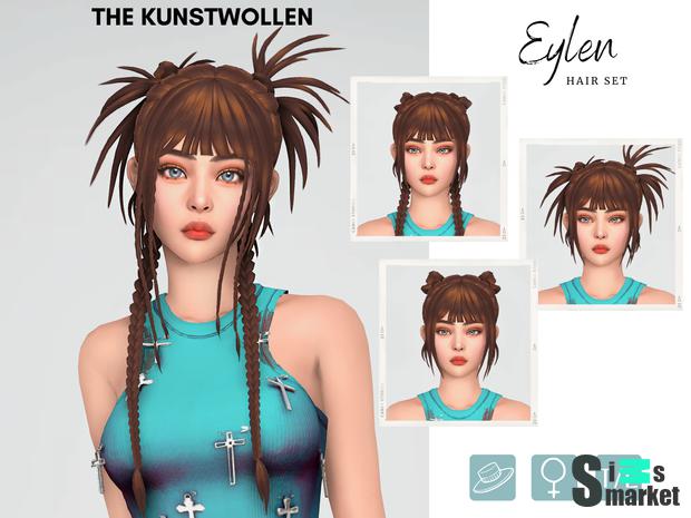 Eylen hair set by Kunstwollen для Симс 4. Скачать мод